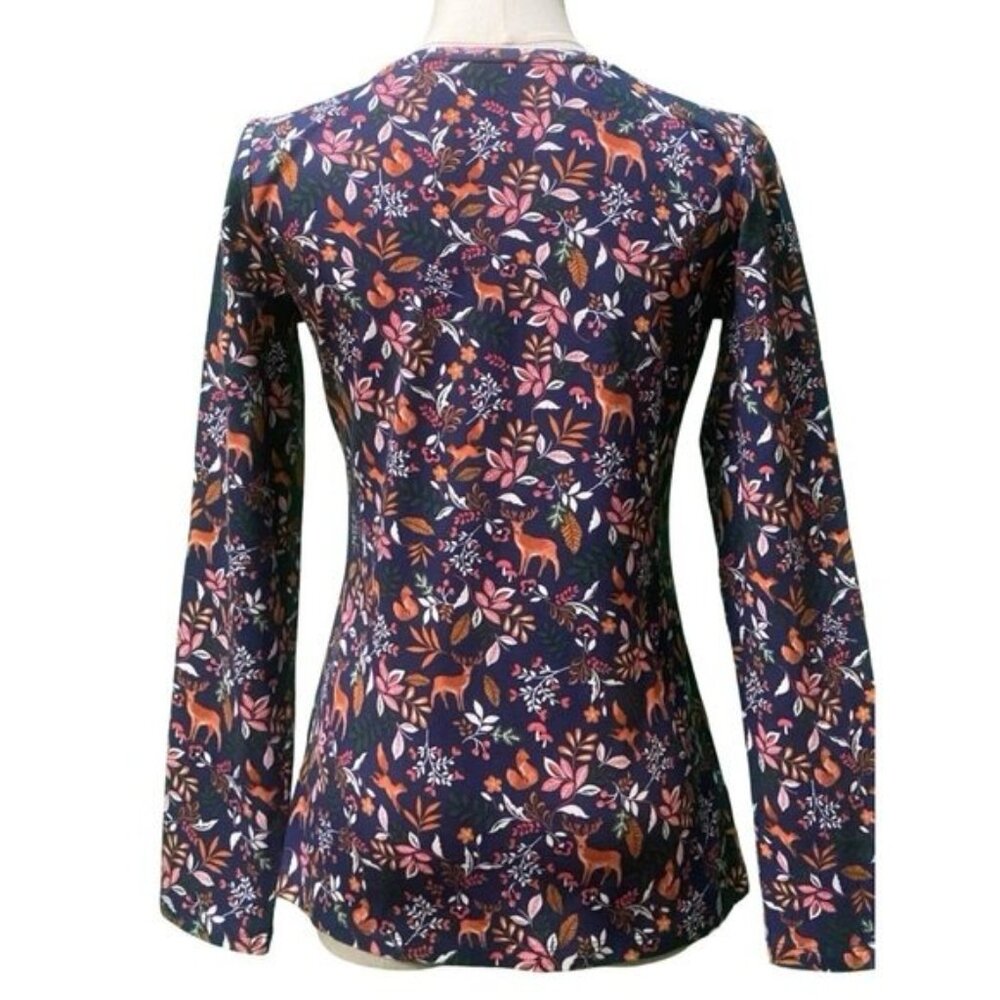 The Talbots Tee - Long Sleeve Crew Neck Woodland Print Cotton Blend Tee Size PS - Picture 2 of 4
